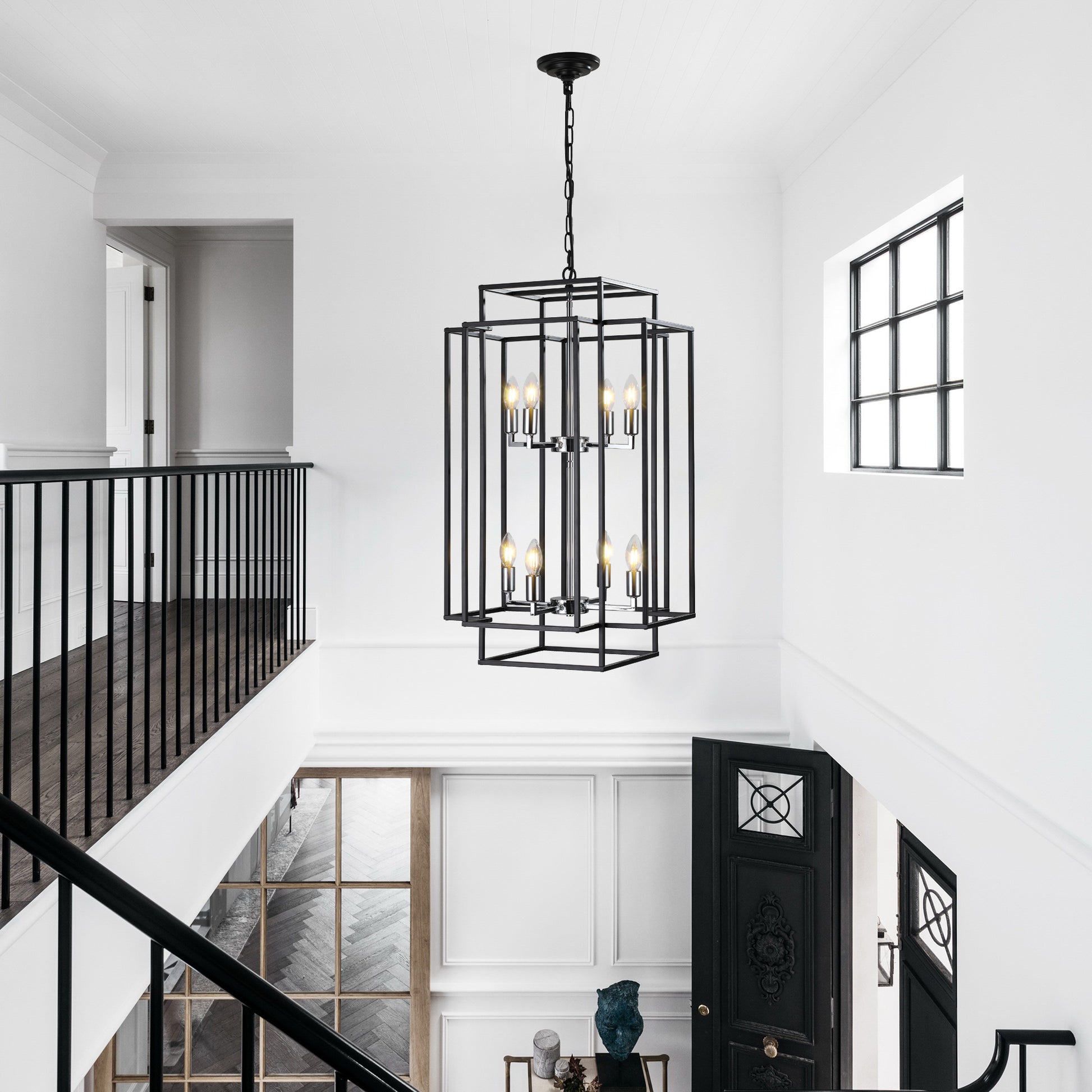 Chrome Iron Farmhouse Pendant Light - 8 Light Adjustable Chandelier
