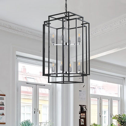 Chrome Iron Farmhouse Pendant Light - 8 Light Adjustable Chandelier