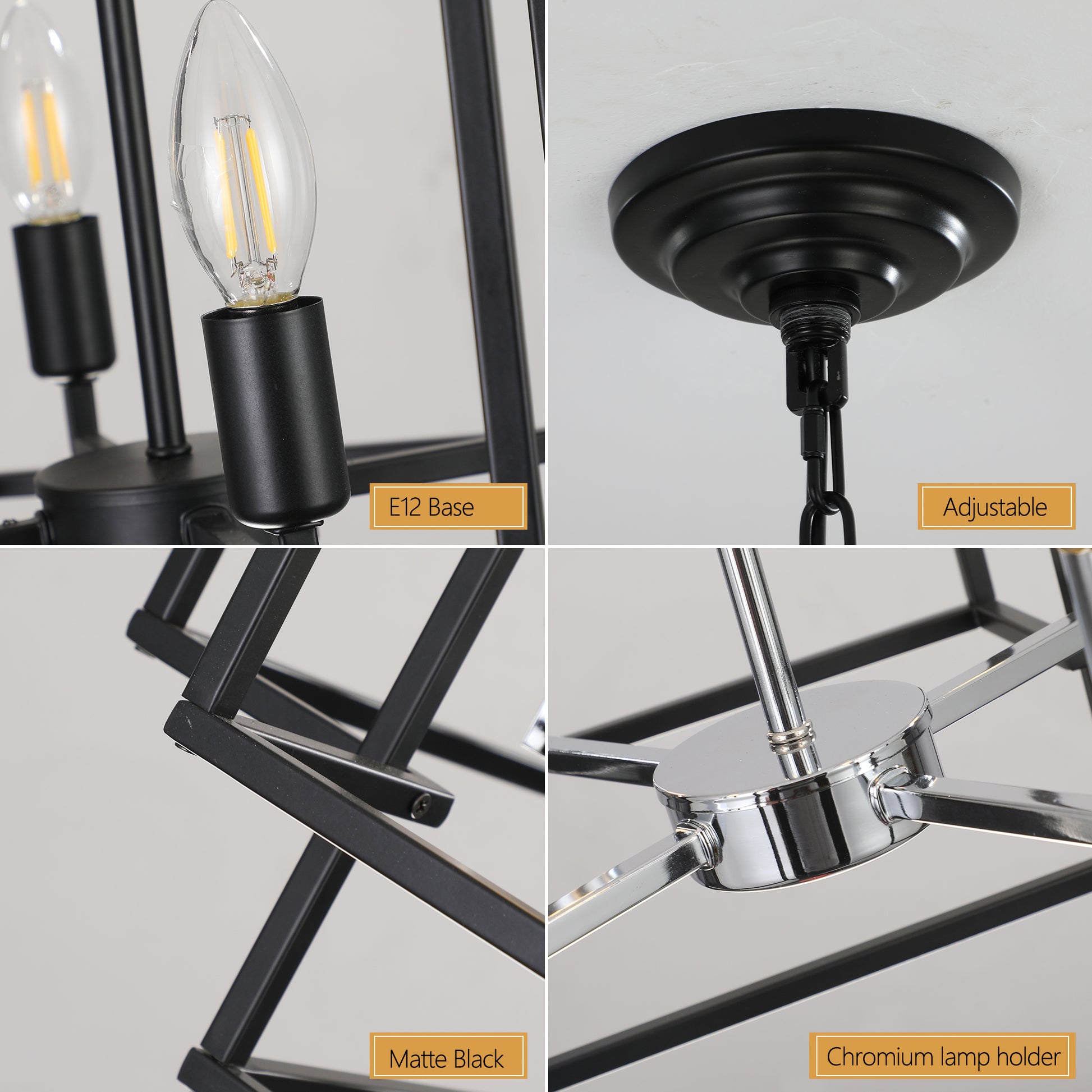 Chrome Iron Farmhouse Pendant Light - 8 Light Adjustable Chandelier