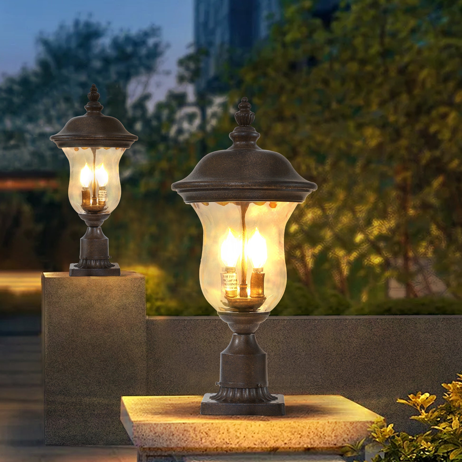 Vintage Outdoor Lamp Post Light - Waterproof Bronze Lantern for Yard & Porch