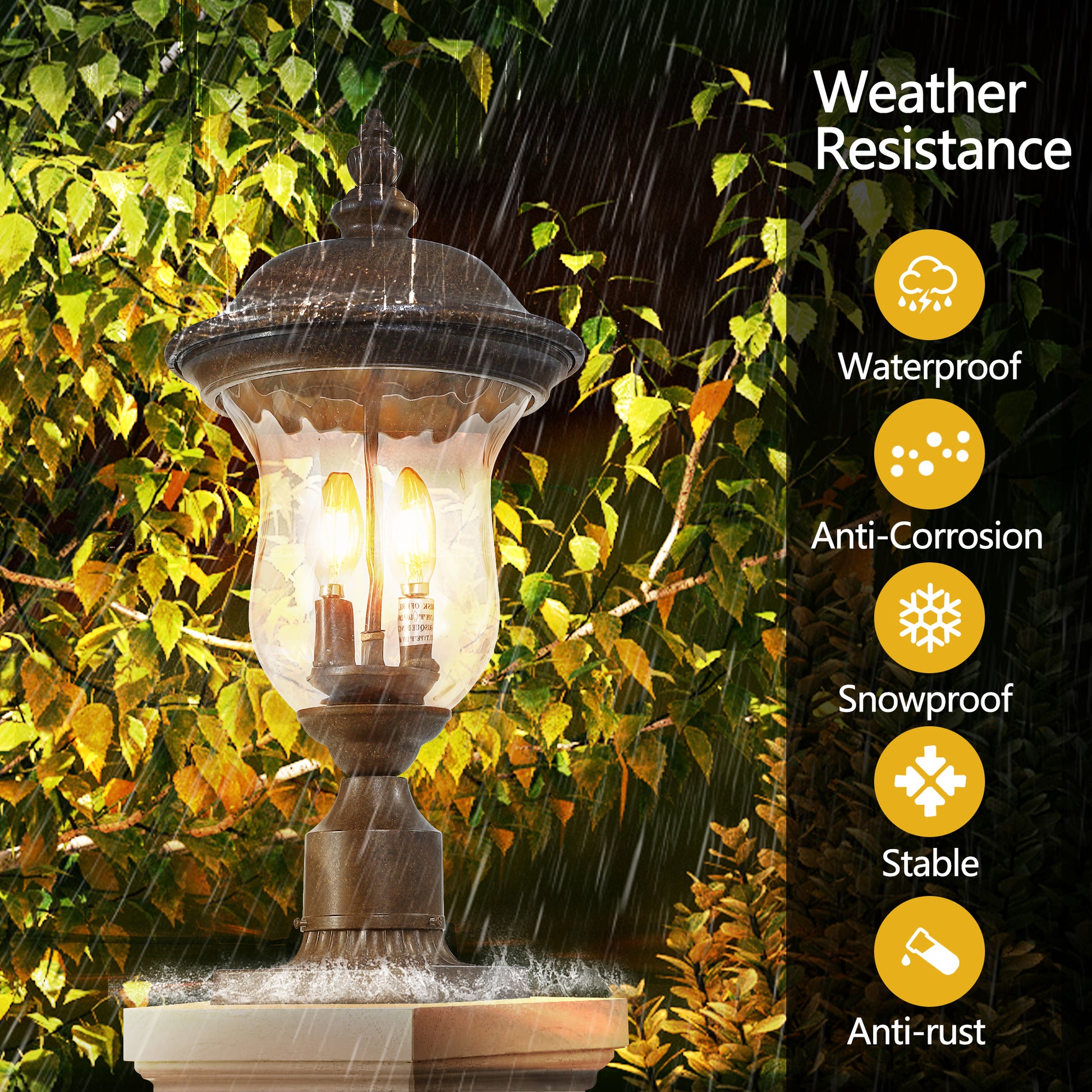 Vintage Outdoor Lamp Post Light - Waterproof Bronze Lantern for Yard & Porch