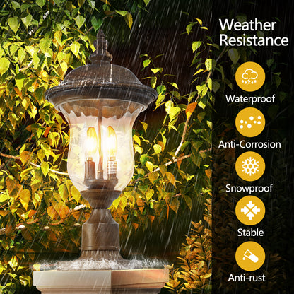 Vintage Outdoor Lamp Post Light - Waterproof Bronze Lantern for Yard & Porch