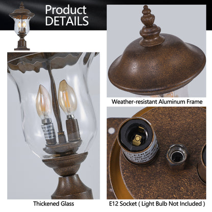 Vintage Outdoor Lamp Post Light - Waterproof Bronze Lantern for Yard & Porch