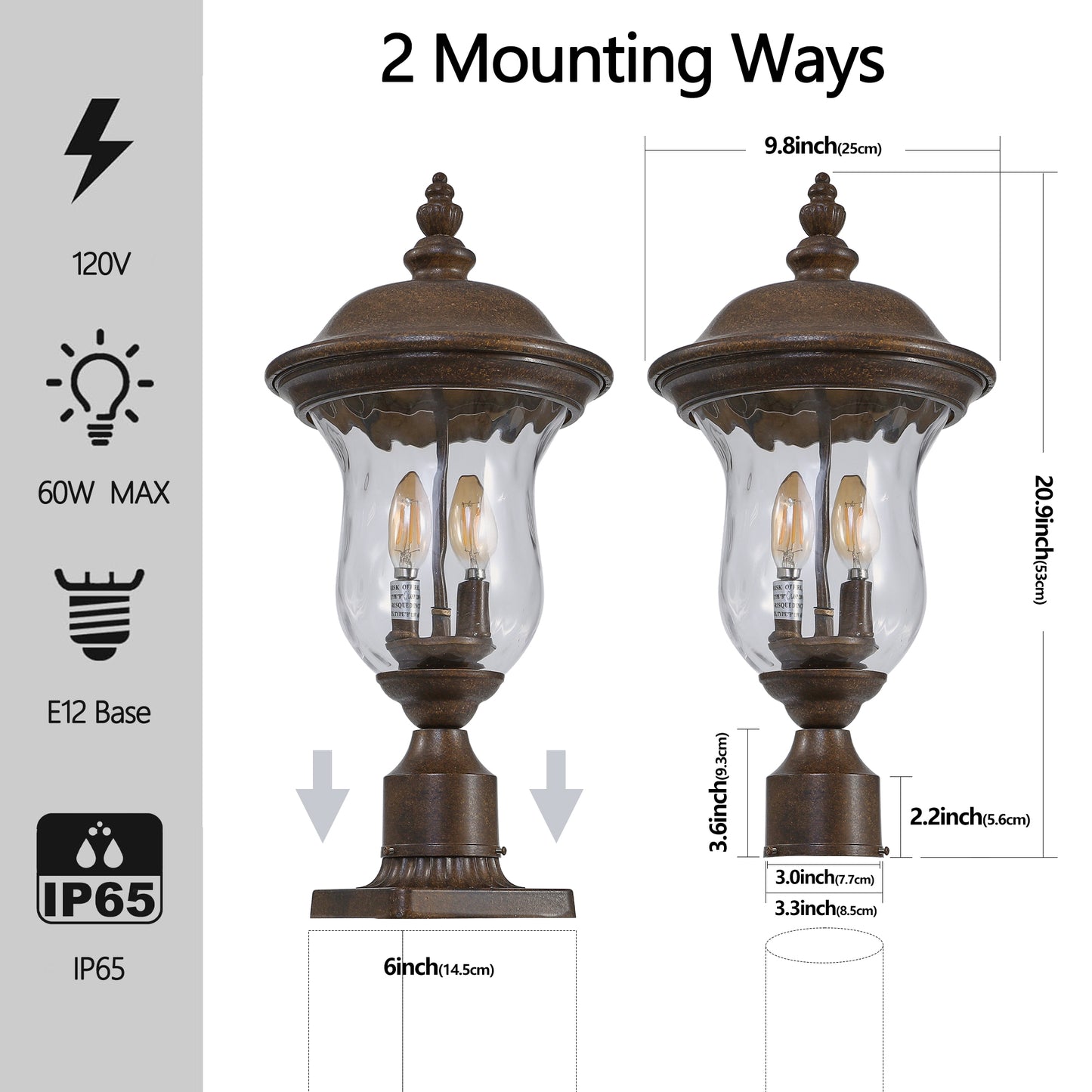 Vintage Outdoor Lamp Post Light - Waterproof Bronze Lantern for Yard & Porch