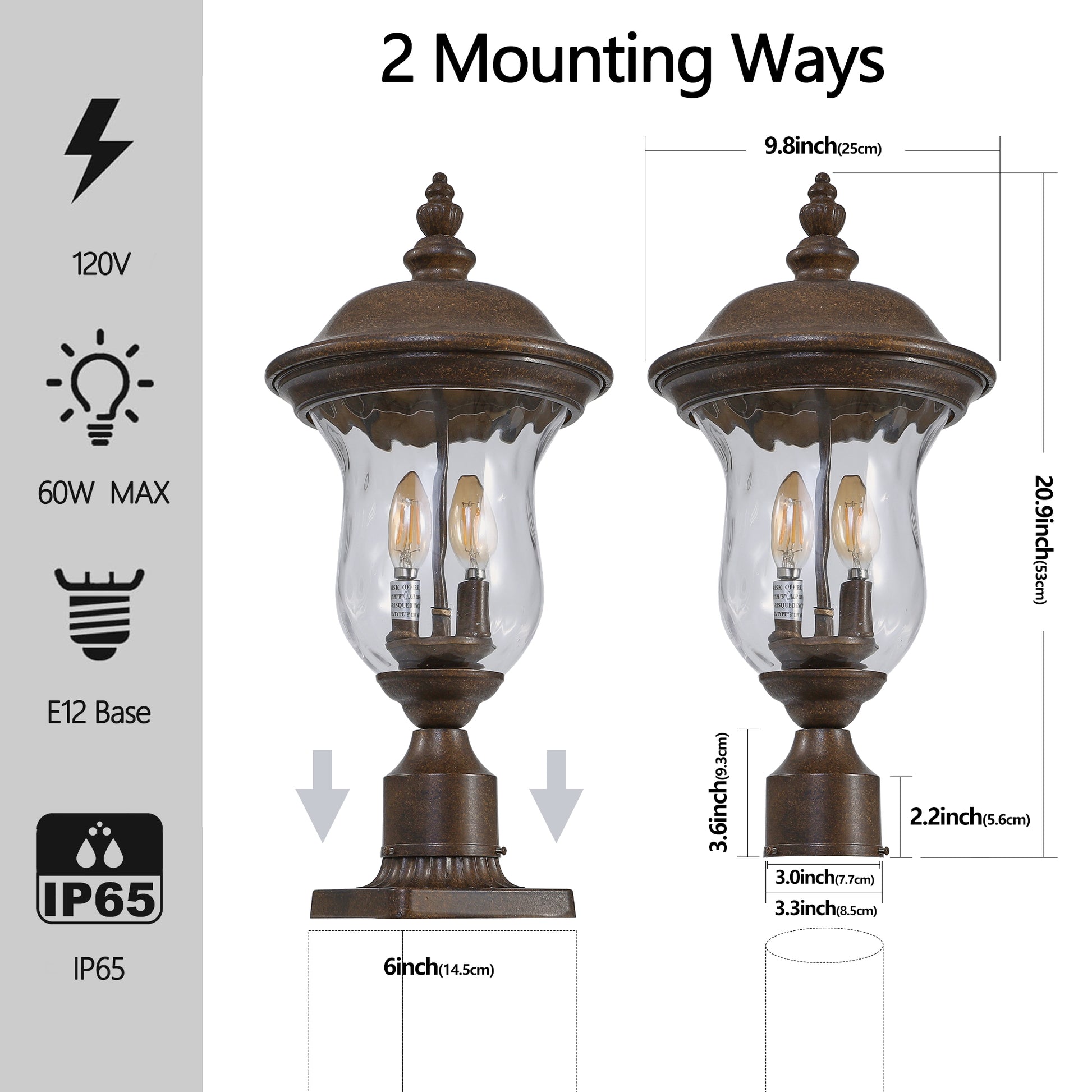 Vintage Outdoor Lamp Post Light - Waterproof Bronze Lantern for Yard & Porch