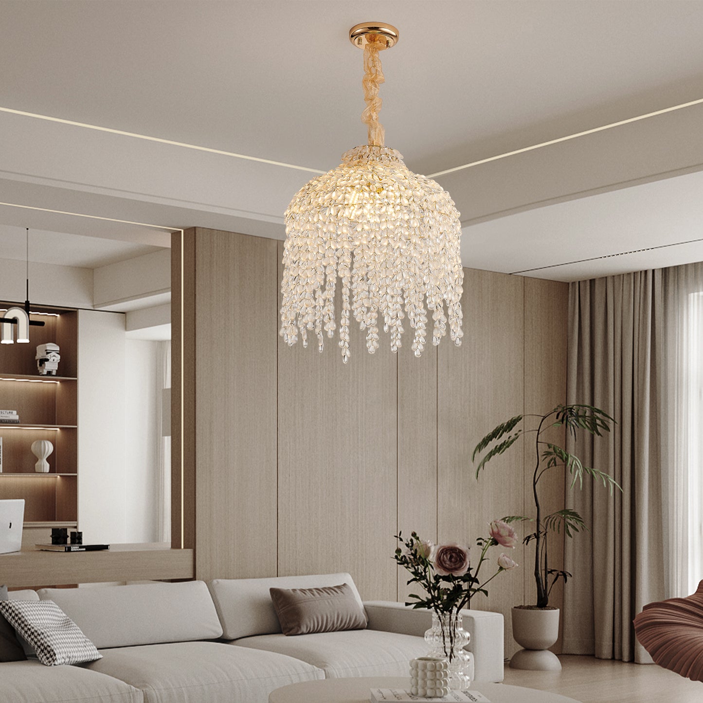 Elegant Gold Crystal Pendant Light - Waterfall Design, 5 Lights