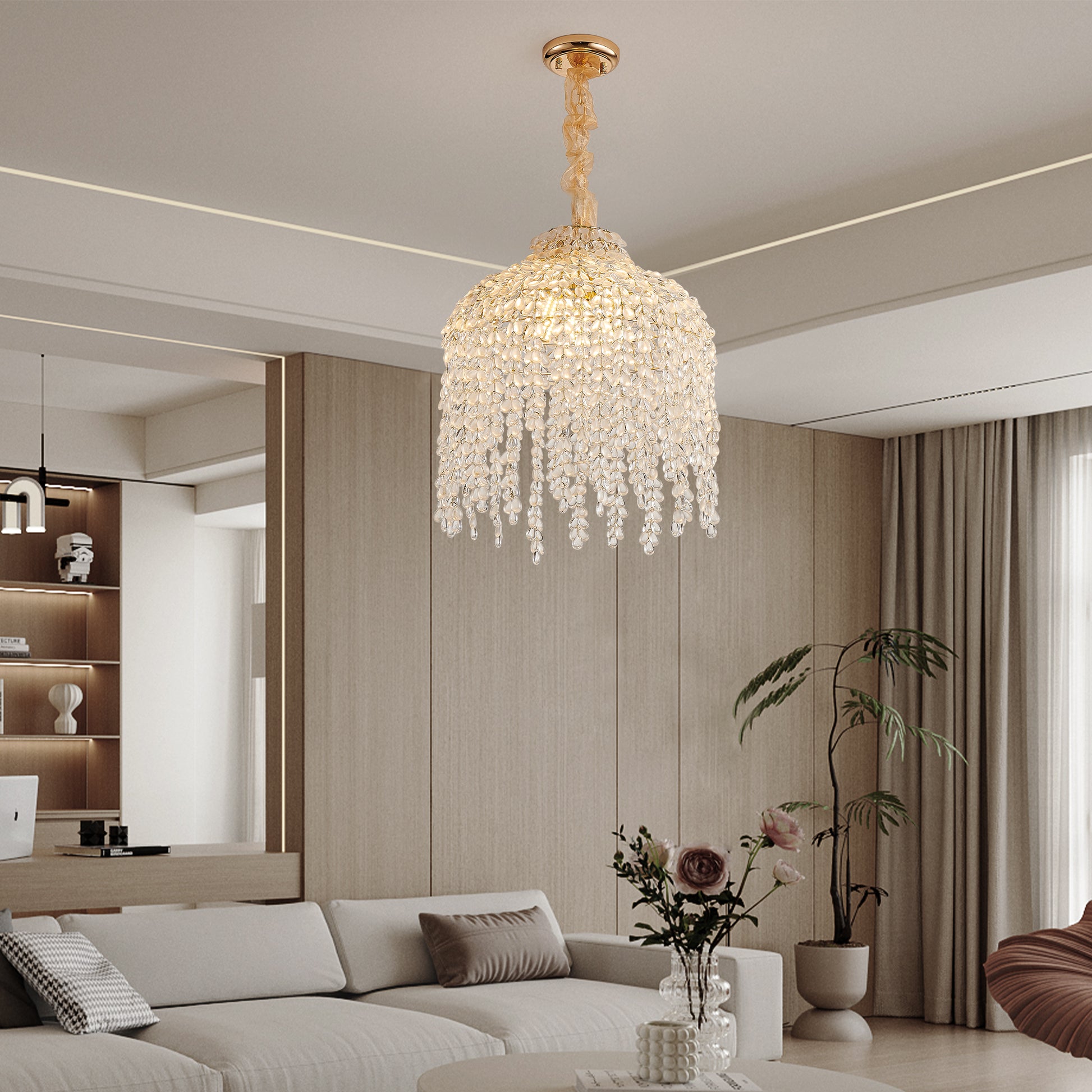 Elegant Gold Crystal Pendant Light - Waterfall Design, 5 Lights