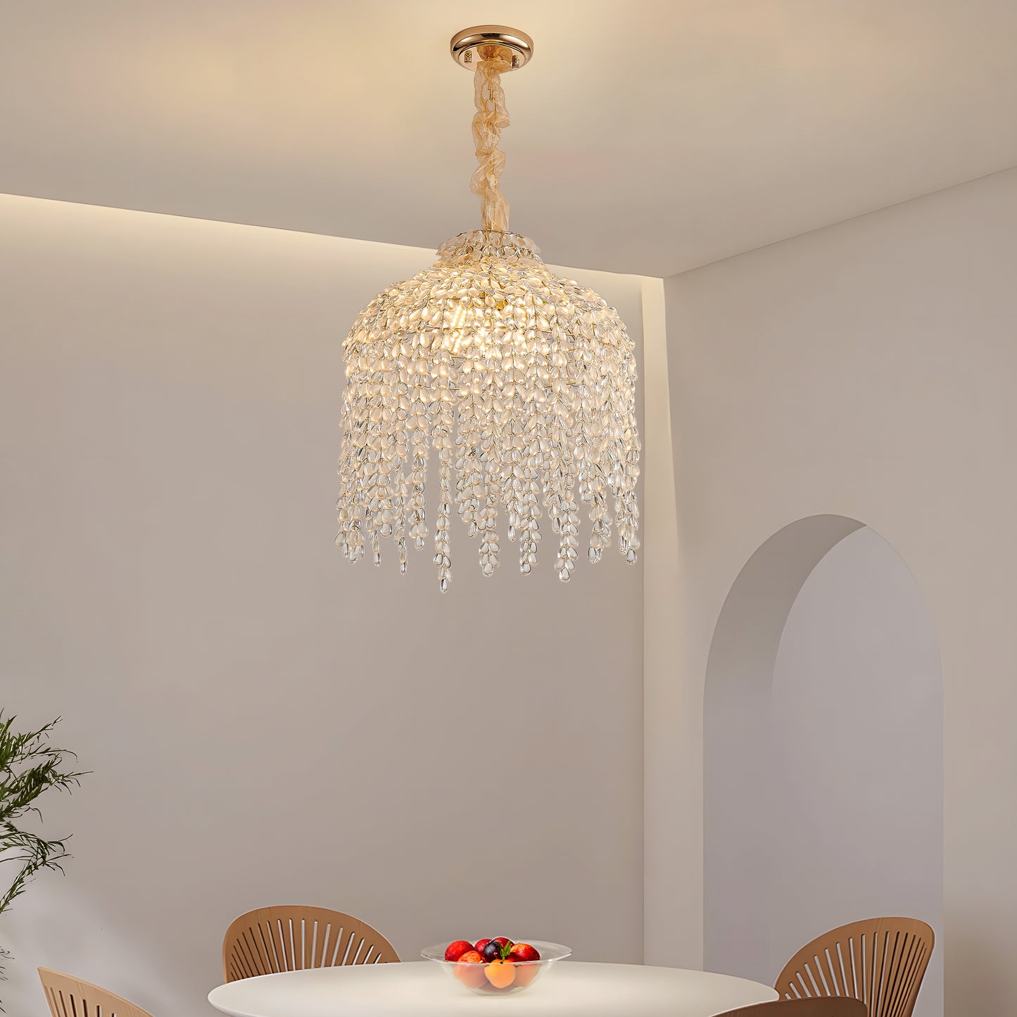 Elegant Gold Crystal Pendant Light - Waterfall Design, 5 Lights
