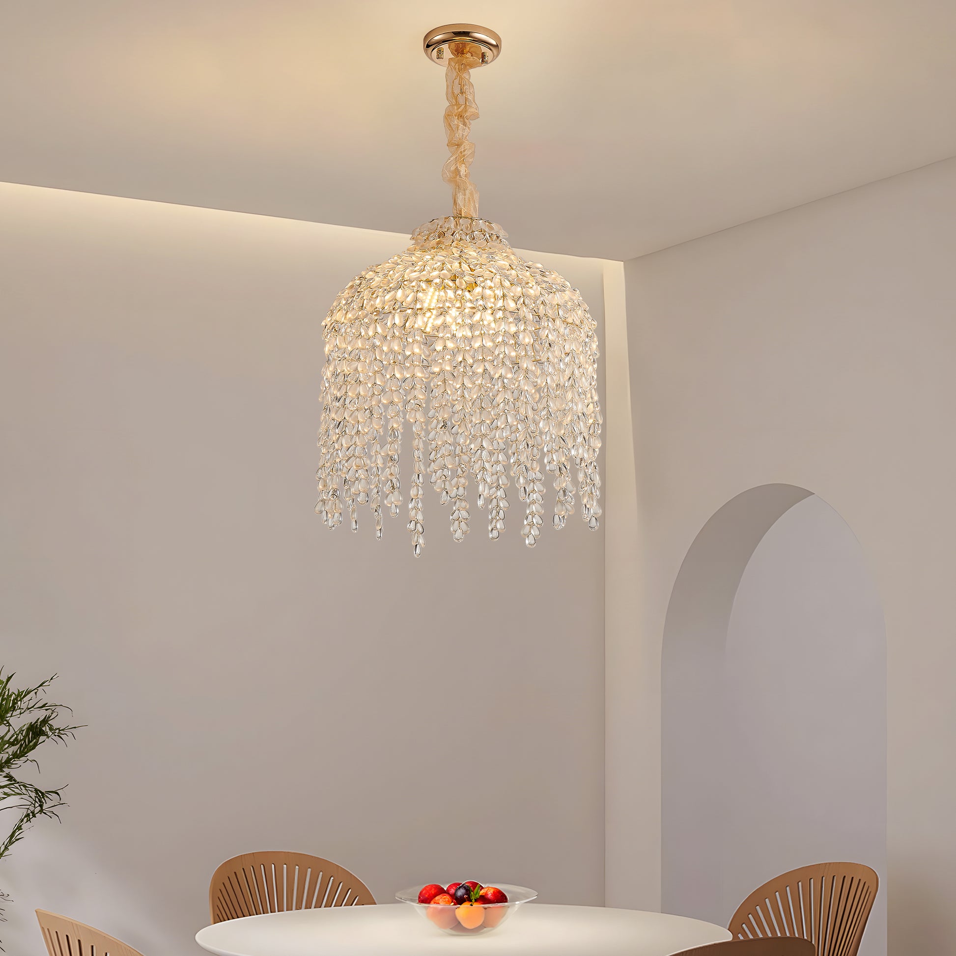Elegant Gold Crystal Pendant Light - Waterfall Design, 5 Lights