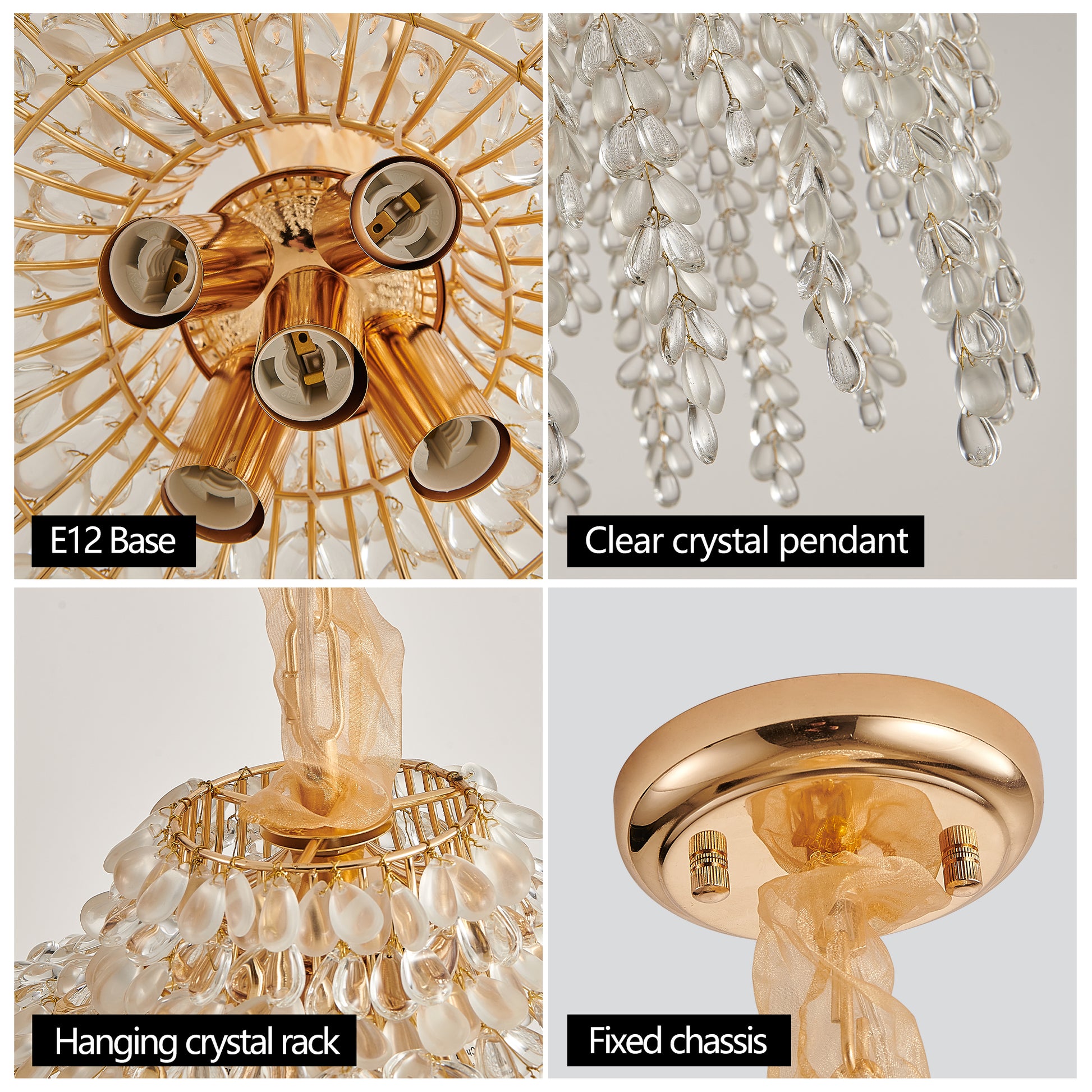 Elegant Gold Crystal Pendant Light - Waterfall Design, 5 Lights