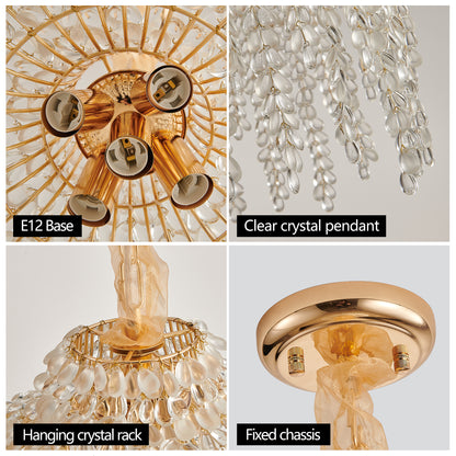 Elegant Gold Crystal Pendant Light - Waterfall Design, 5 Lights