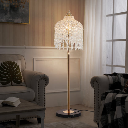Gold Crystal Waterfall Floor Lamp - 63 Inch Living Room Lighting