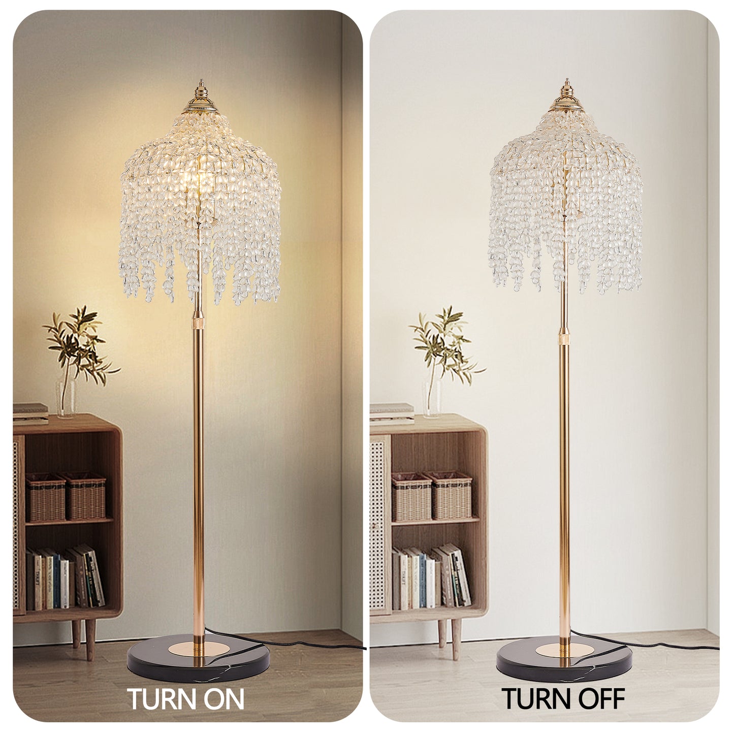 Gold Crystal Waterfall Floor Lamp - 63 Inch Living Room Lighting