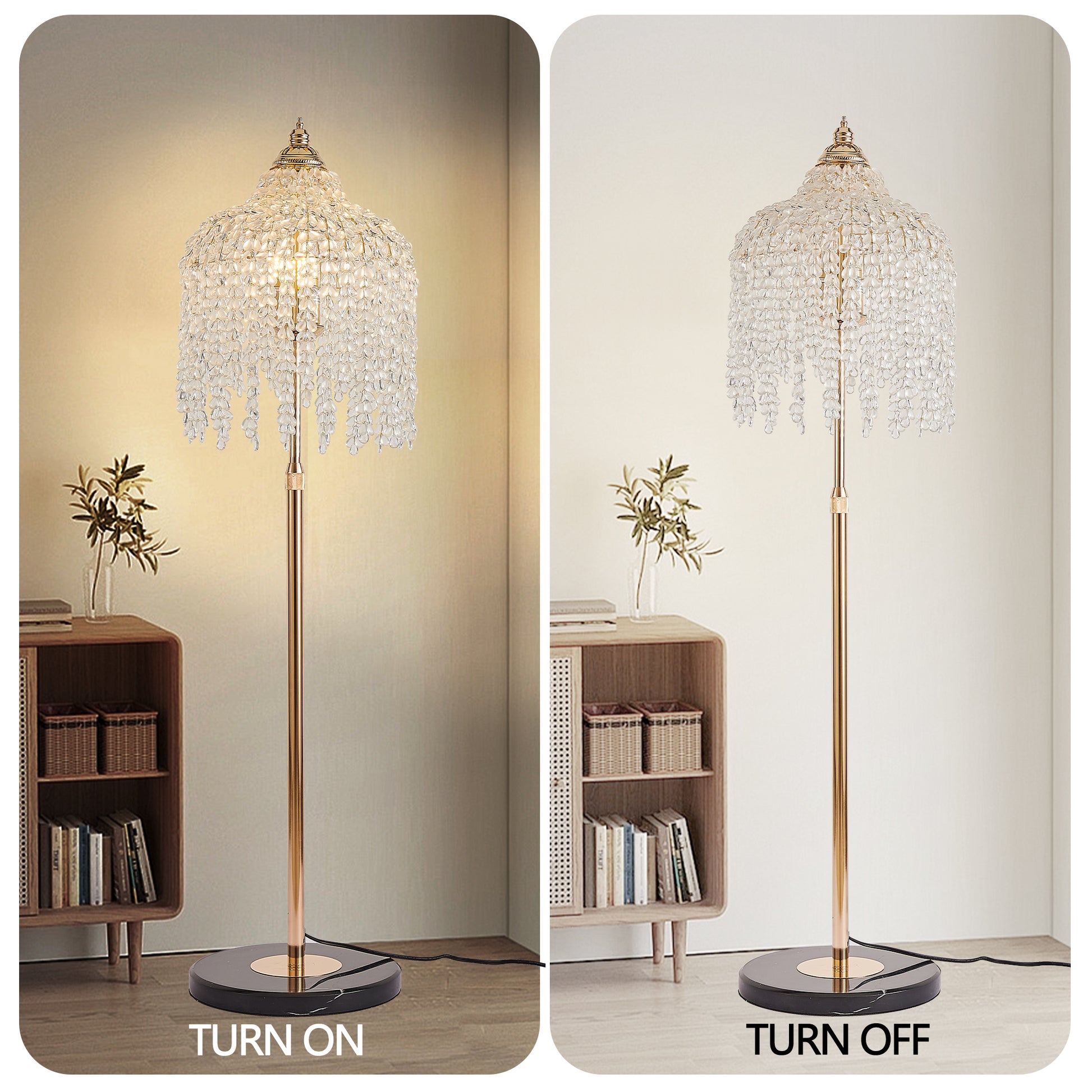 Gold Crystal Waterfall Floor Lamp - 63 Inch Living Room Lighting