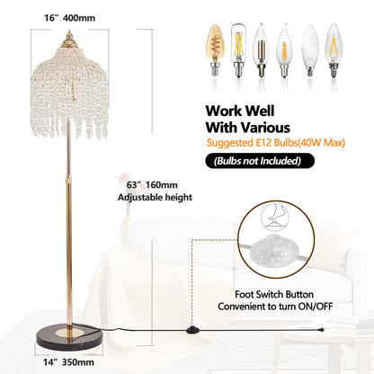 Gold Crystal Waterfall Floor Lamp - 63 Inch Living Room Lighting