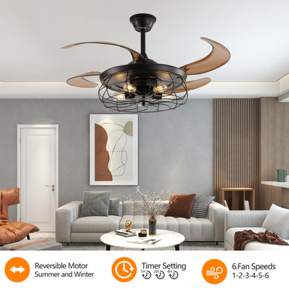 Industrial Cage Ceiling Fan - Black, 48" with Remote Control
