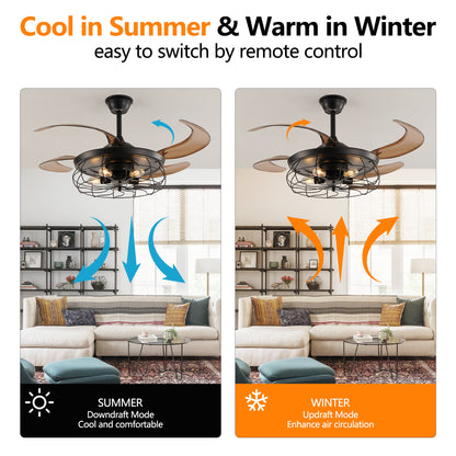 Industrial Cage Ceiling Fan - Black, 48" with Remote Control