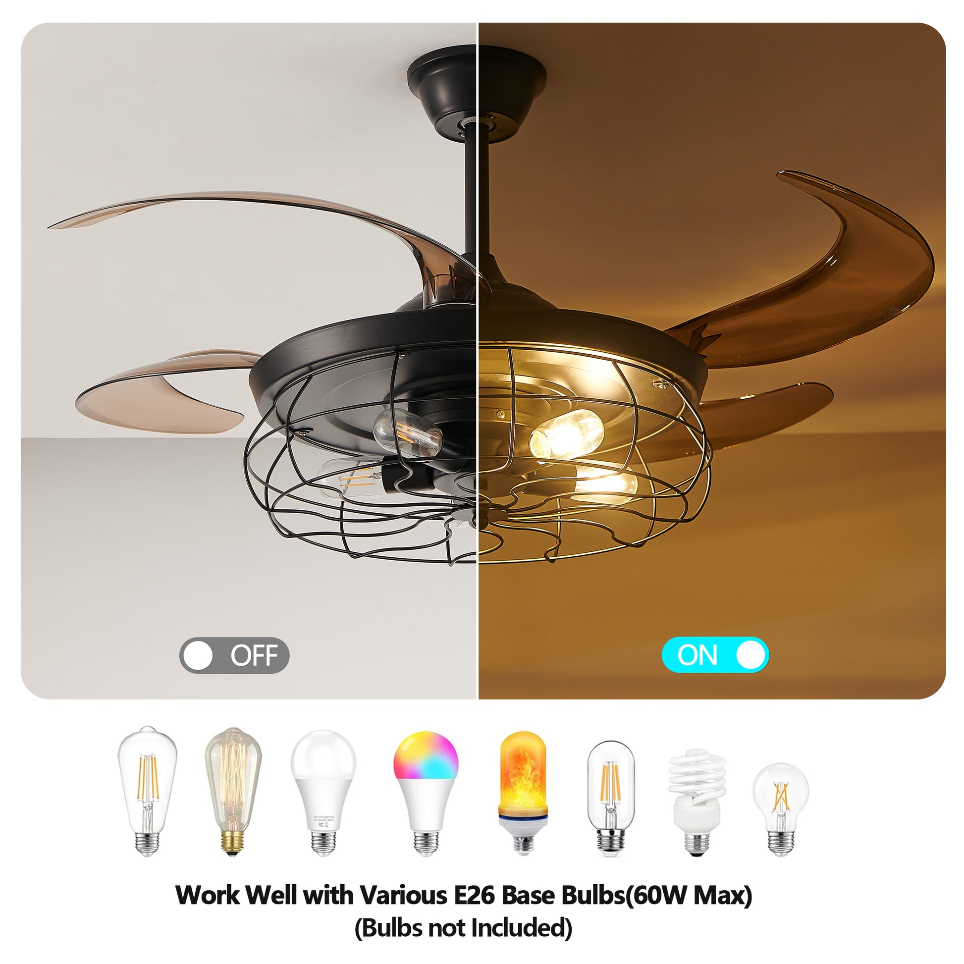 Industrial Cage Ceiling Fan - Black, 48" with Remote Control