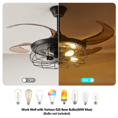 Industrial Cage Ceiling Fan - Black, 48" with Remote Control