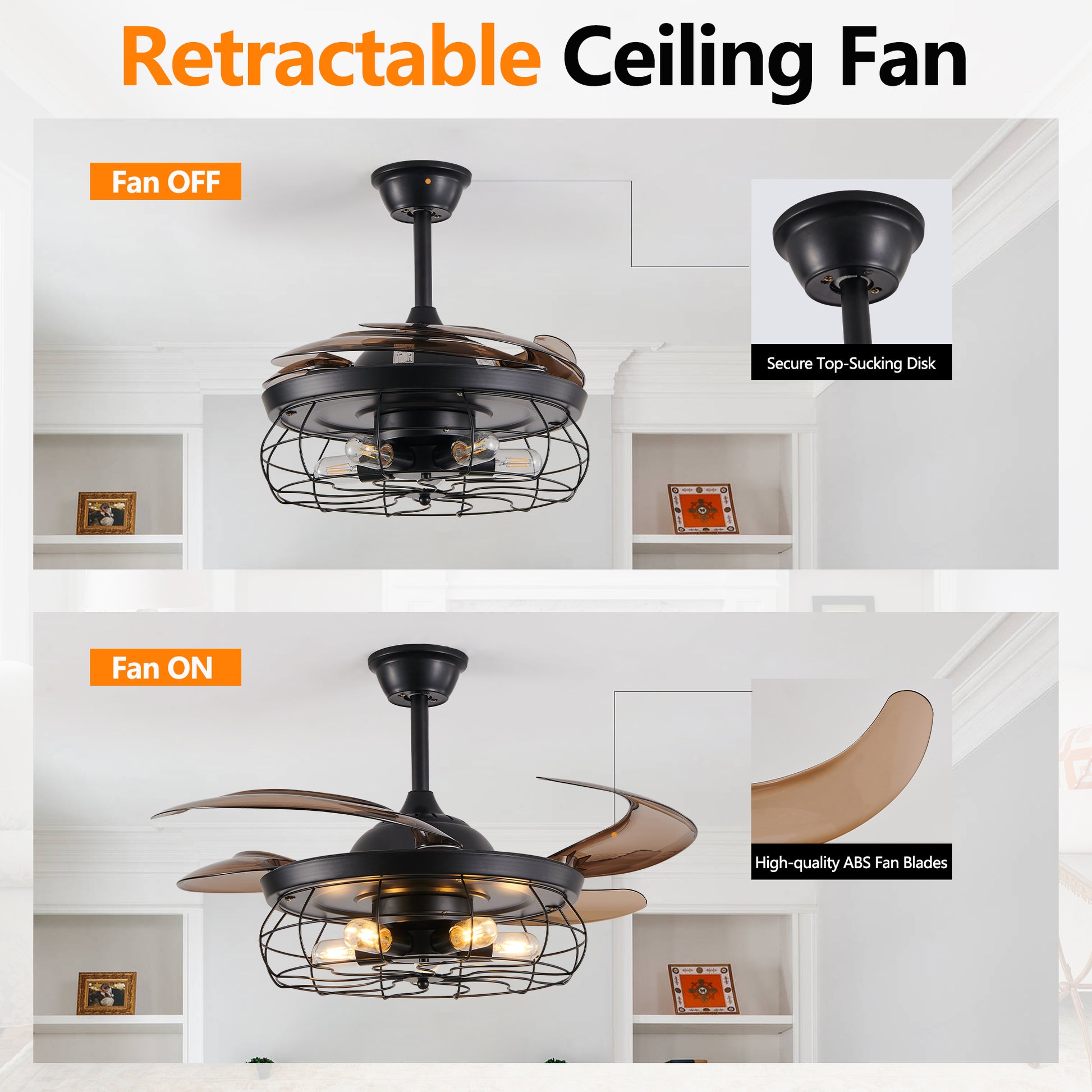 Industrial Cage Ceiling Fan - Black, 48" with Remote Control