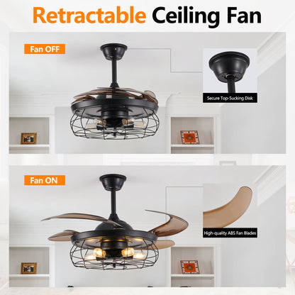 Industrial Cage Ceiling Fan - Black, 48" with Remote Control