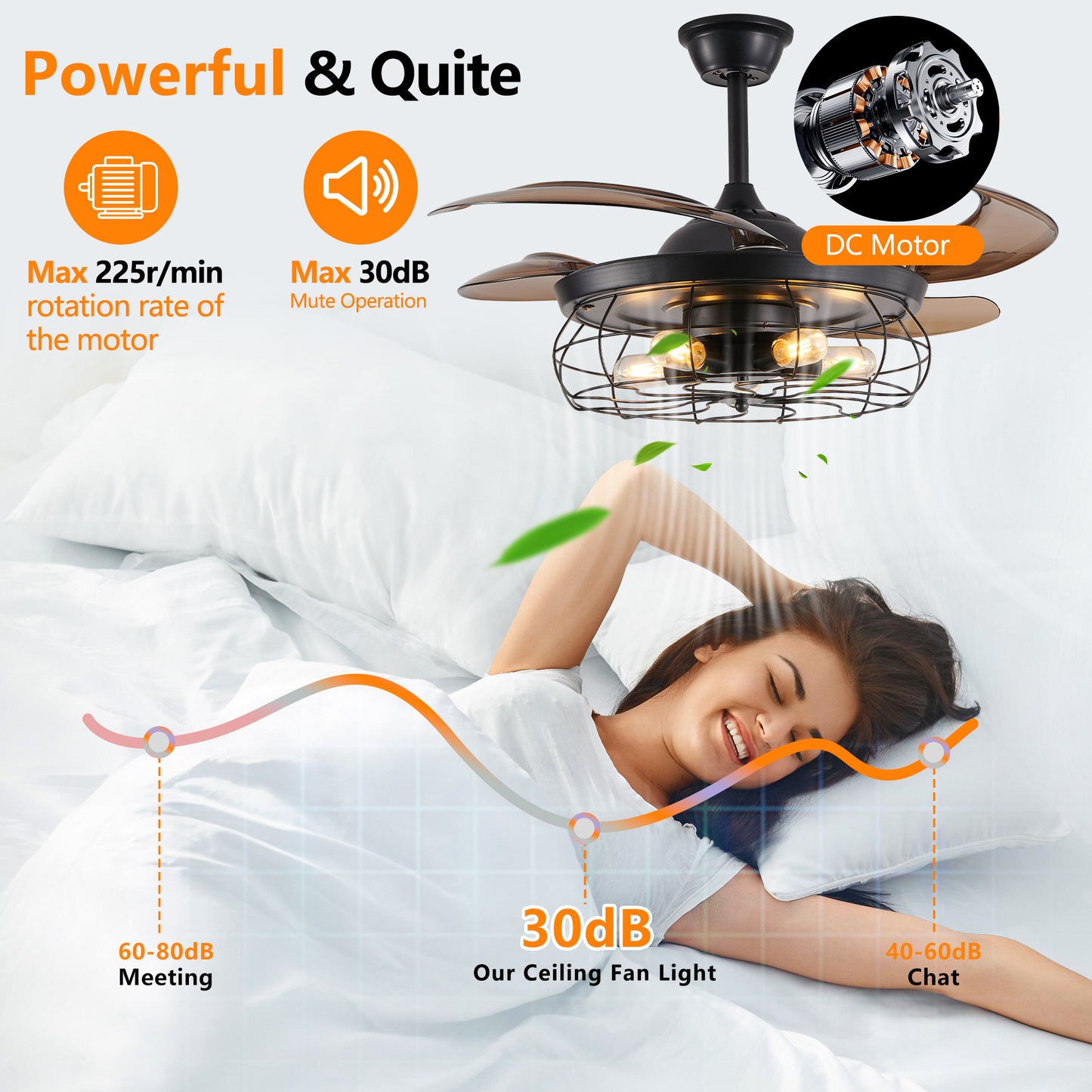 Industrial Cage Ceiling Fan - Black, 48" with Remote Control