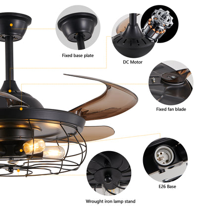 Industrial Cage Ceiling Fan - Black, 48" with Remote Control