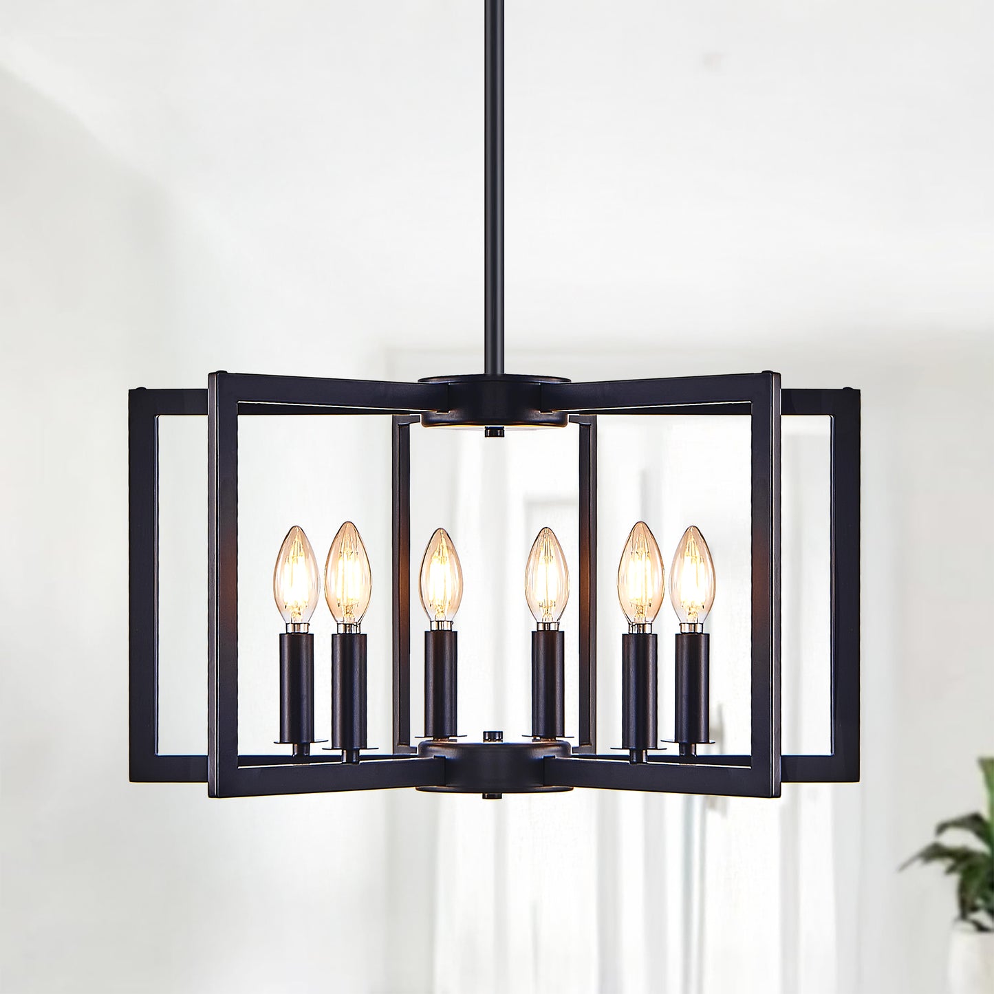 Modern Black Geometric 6-Light Chandelier - Iron Pendant Light