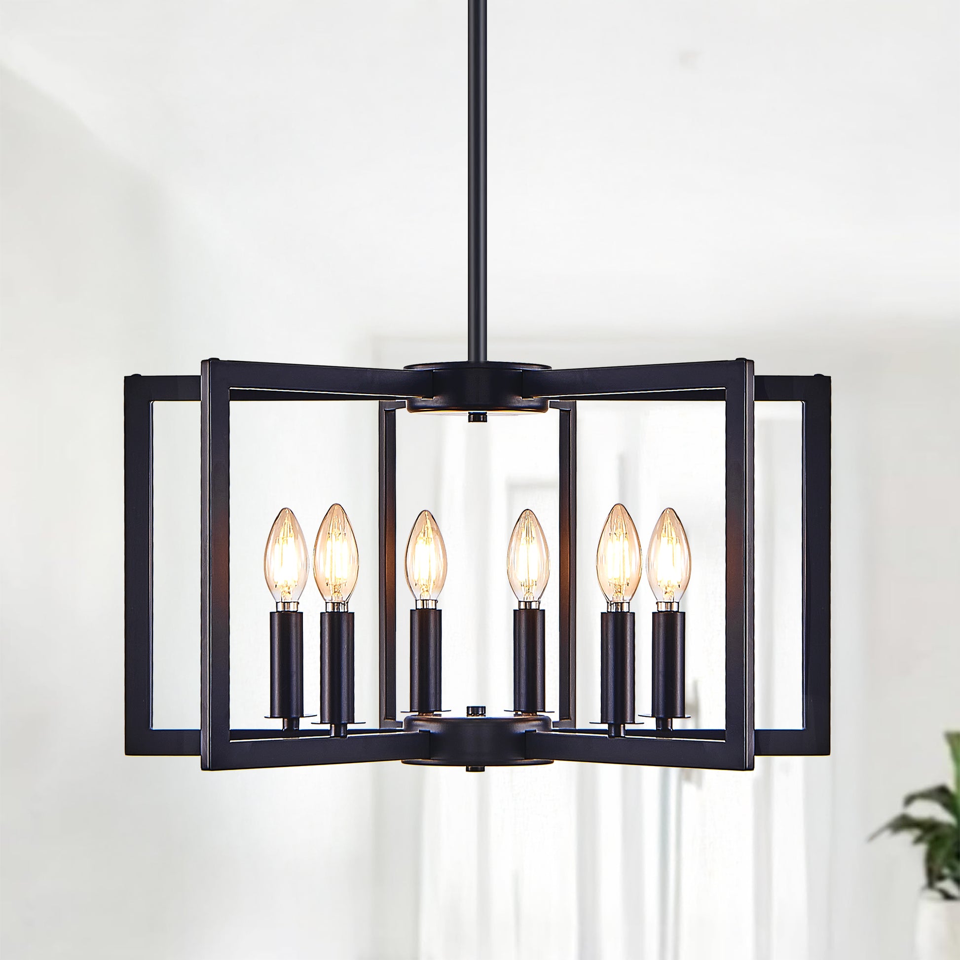 Modern Black Geometric 6-Light Chandelier - Iron Pendant Light