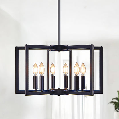 Modern Black Geometric 6-Light Chandelier - Iron Pendant Light