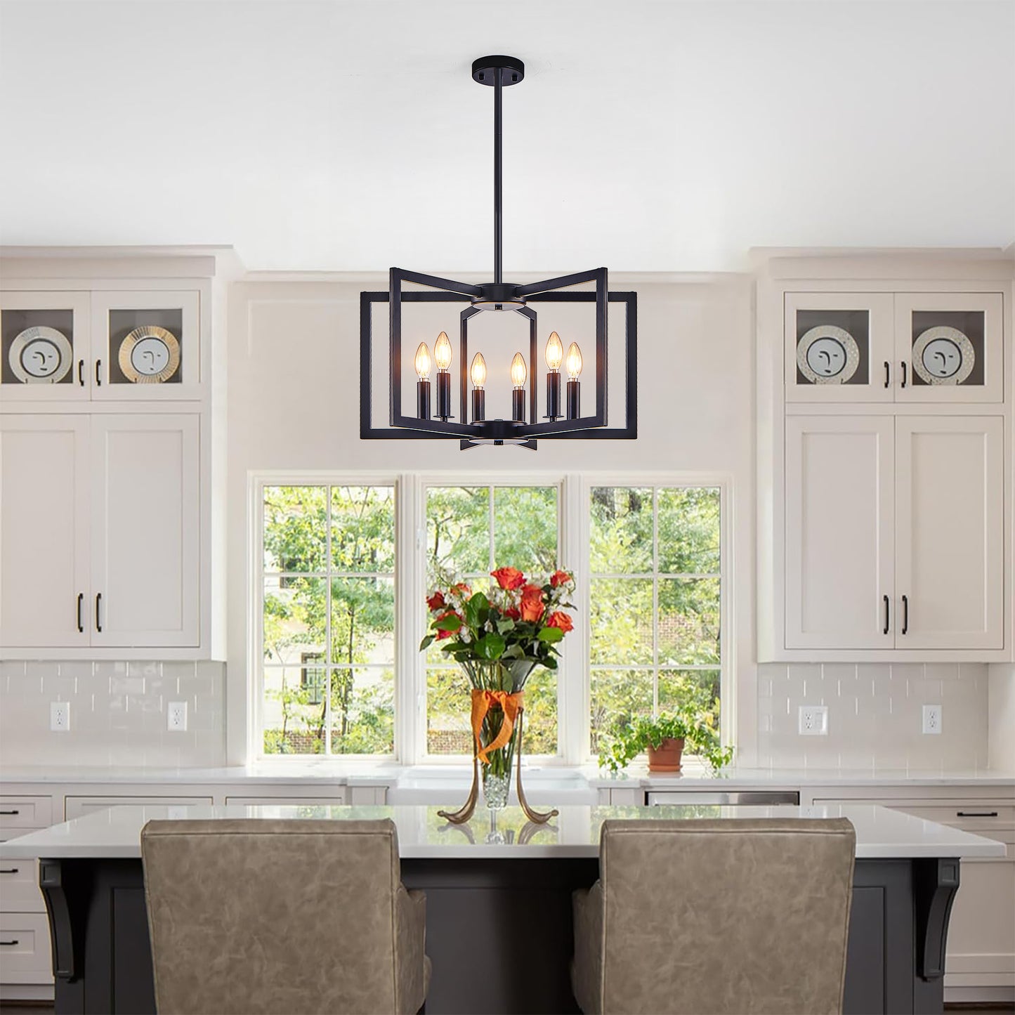 Modern Black Geometric 6-Light Chandelier - Iron Pendant Light