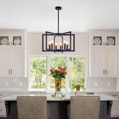 Modern Black Geometric 6-Light Chandelier - Iron Pendant Light