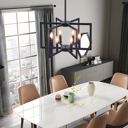 Modern Black Geometric 6-Light Chandelier - Iron Pendant Light