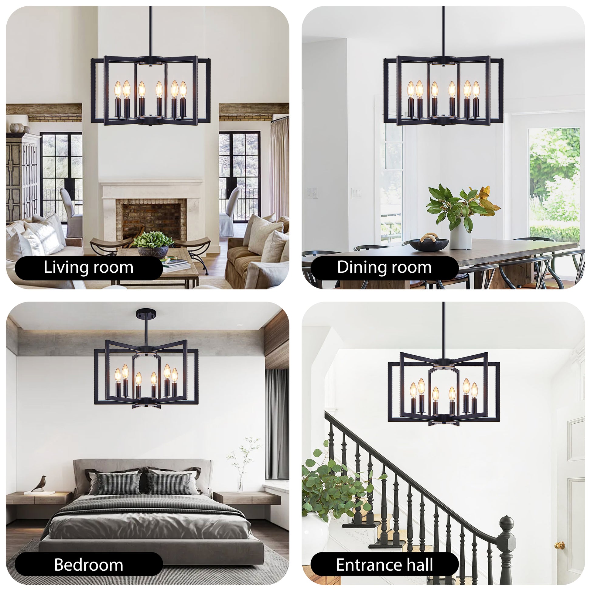 Modern Black Geometric 6-Light Chandelier - Iron Pendant Light