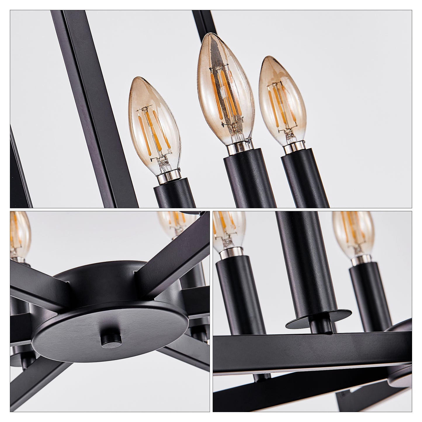 Modern Black Geometric 6-Light Chandelier - Iron Pendant Light