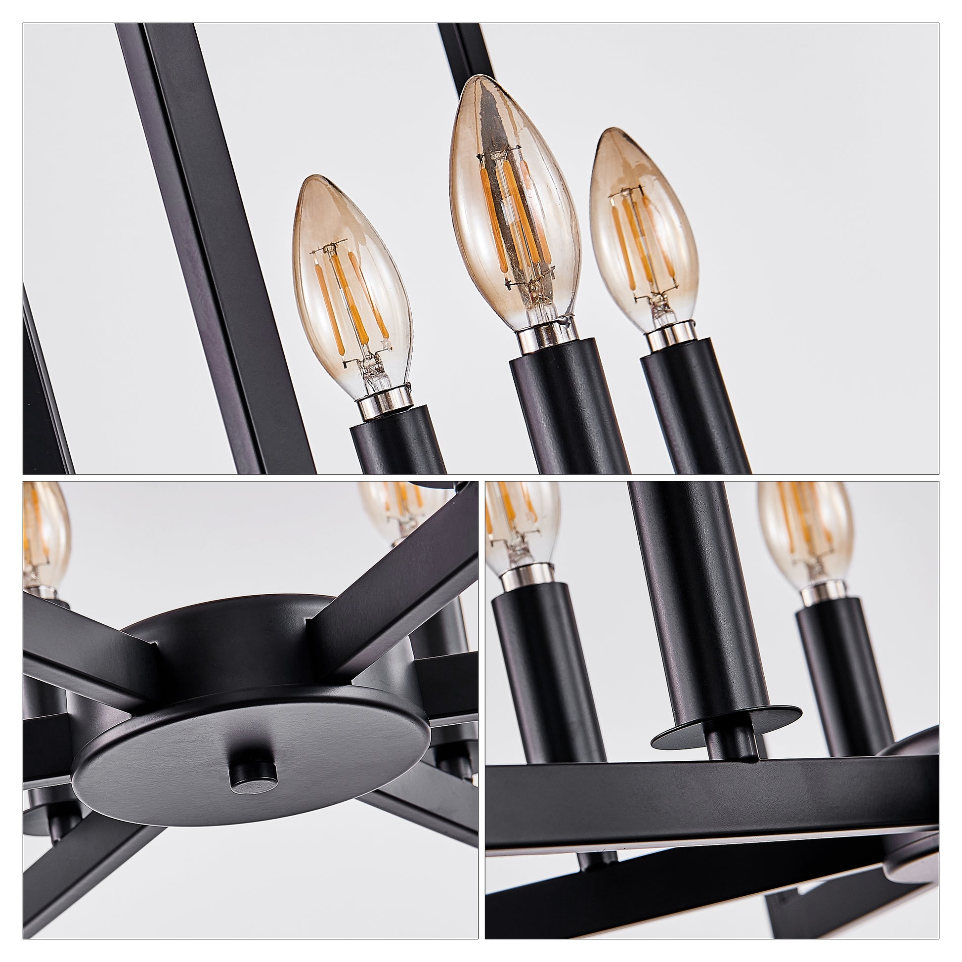 Modern Black Geometric 6-Light Chandelier - Iron Pendant Light