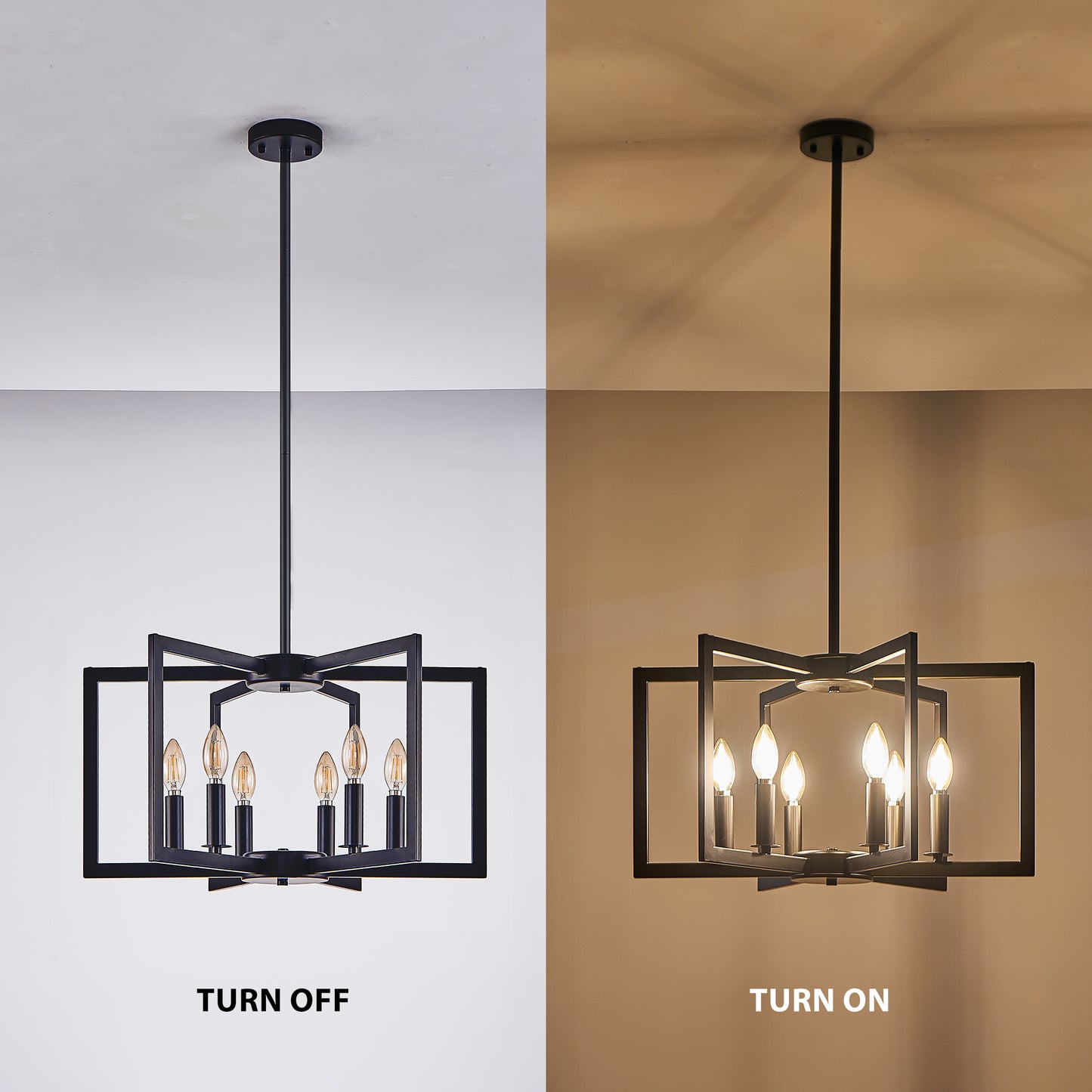 Modern Black Geometric 6-Light Chandelier - Iron Pendant Light