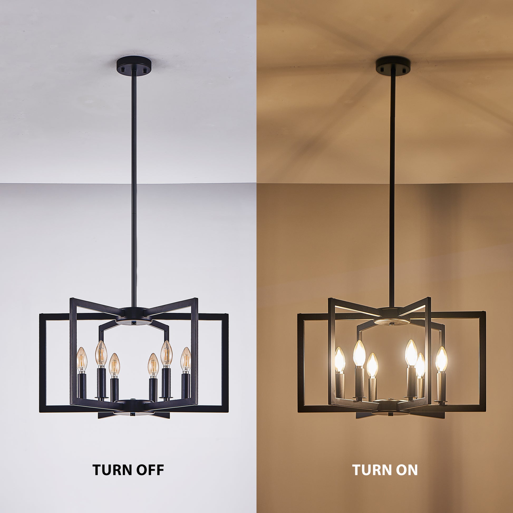 Modern Black Geometric 6-Light Chandelier - Iron Pendant Light