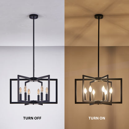 Modern Black Geometric 6-Light Chandelier - Iron Pendant Light
