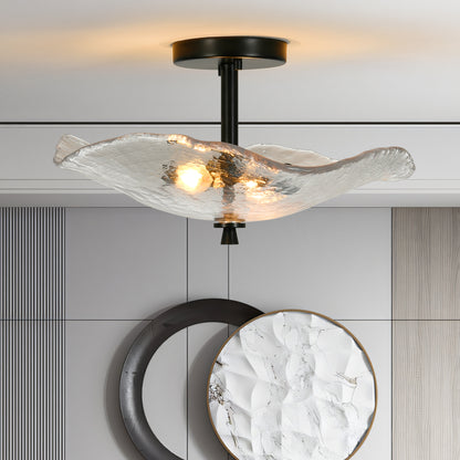 Ceiling Light Fixtures Flush Mount Indoor Outdoor Ceiling Light with Water Ripple Glass Shade for Hallway Kitchen Bedroom Porch Living Room(Black)