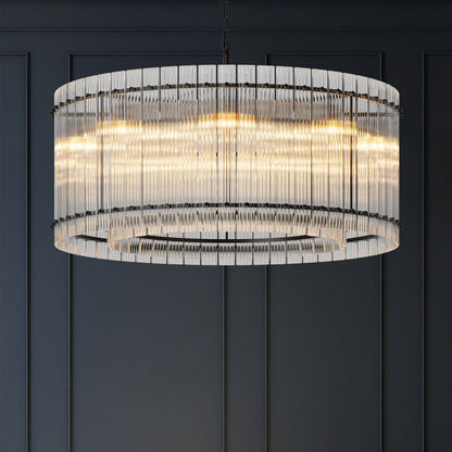 37" Modern Black Round Chandelier,2-Tier 8-Light Water Ripple Crystal Glass Chandeliers,for Dining Room,Living Room,Bedroom,High Ceiling,Foyer Entryway,Luxury Chandelier