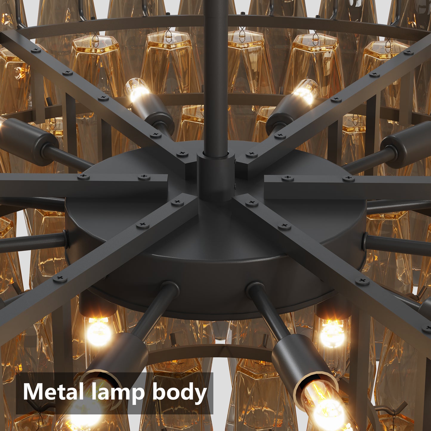 Large Black Iron Chandelier - 37" Round Dining Room Light