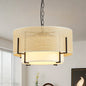 19.7''  Farmhouse Boho Chandelier,4-Light Hand Woven Rattan Pendant Light with Fabric Shade Rustic Drum Chandelier for Dining Room Kitchen Bedroom Foyer Entryway Living Room
