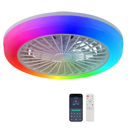 18 inch Ceiling Fan with RGB Light Remote, Smart LED Ceiling Fans with Remote/App Control, Modern Low Profile Dimmable Light Ceiling Fan for Bedroom Living Room White