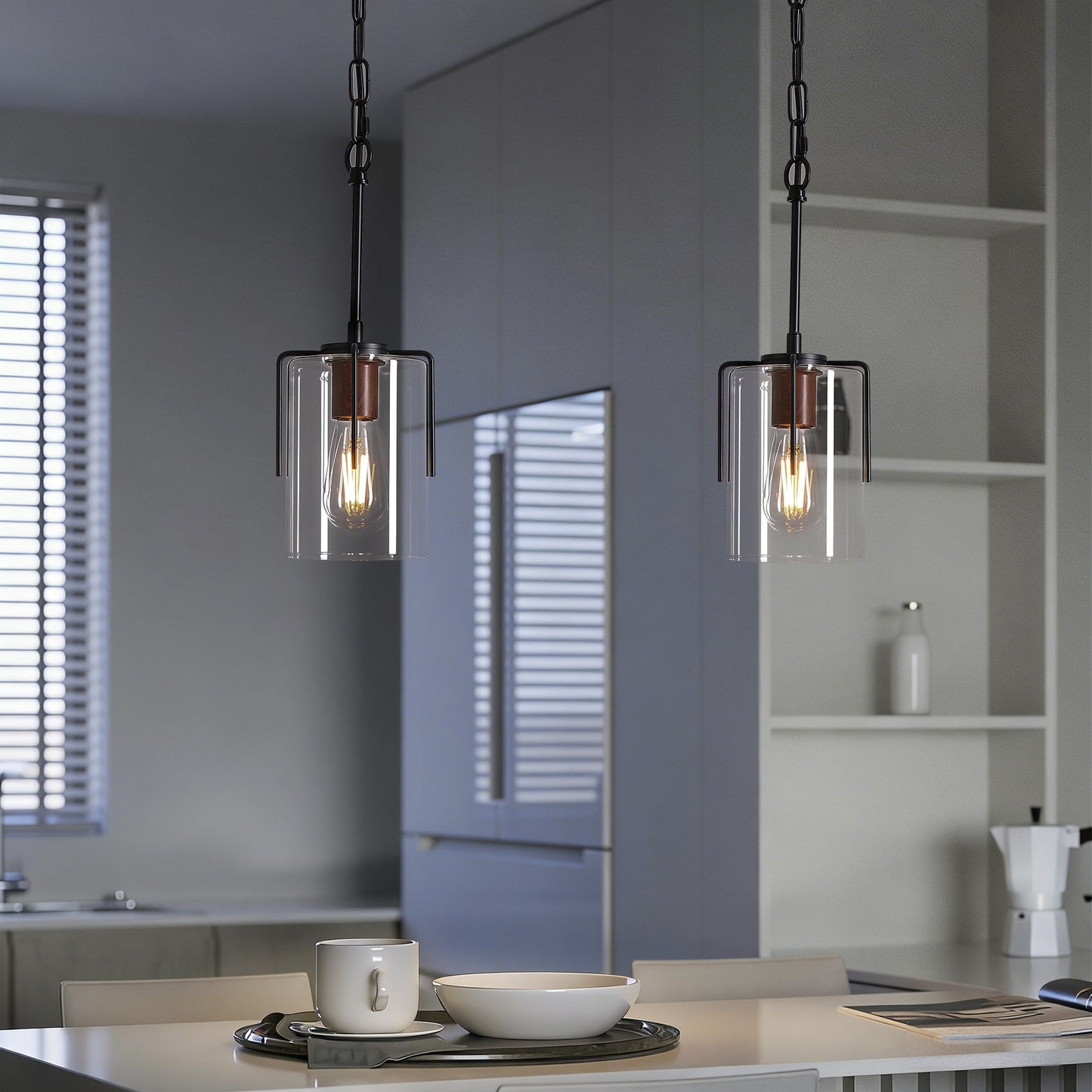Modern Industrial Pendant Light - Black, Adjustable Kitchen Island Lighting