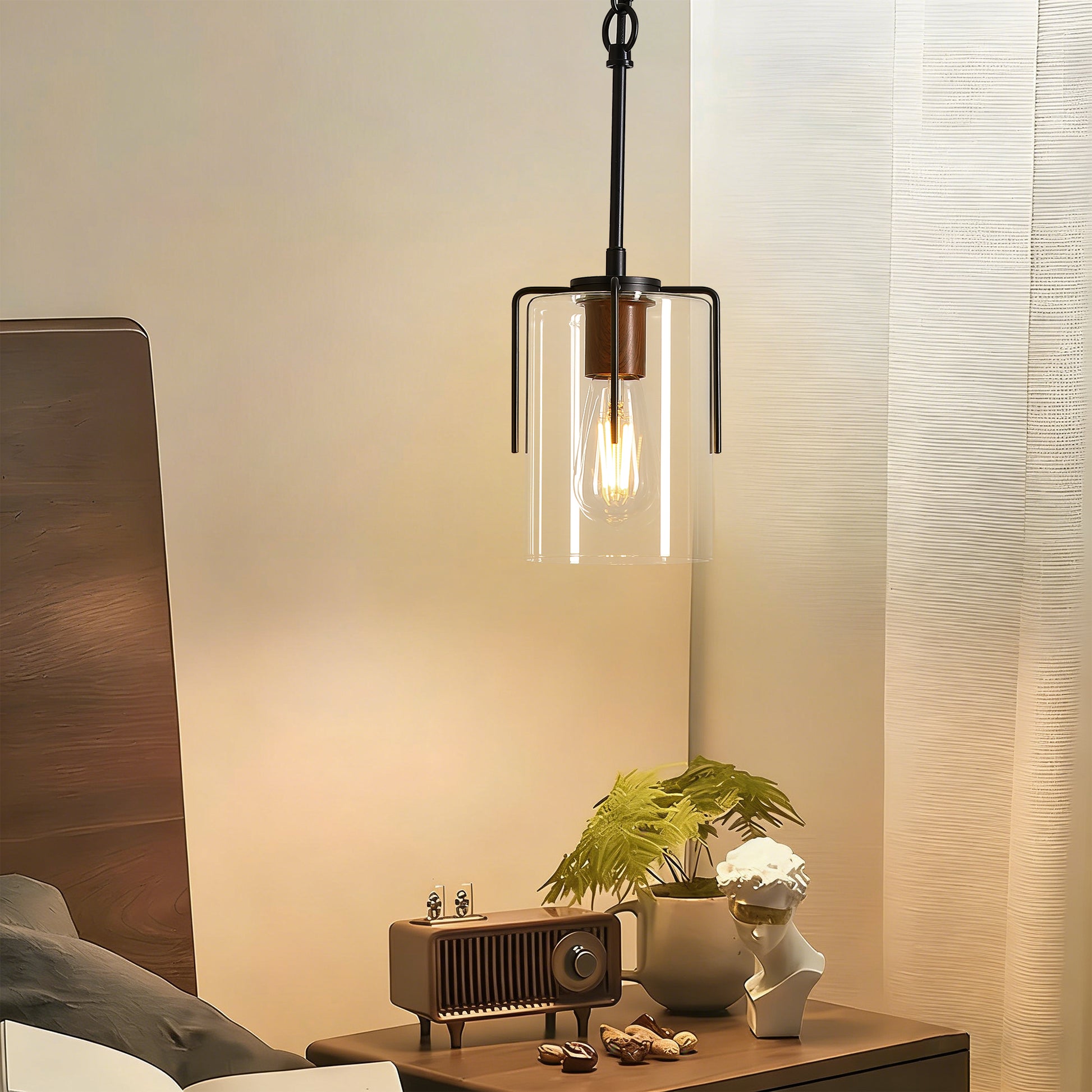 Modern Industrial Pendant Light - Black, Adjustable Kitchen Island Lighting