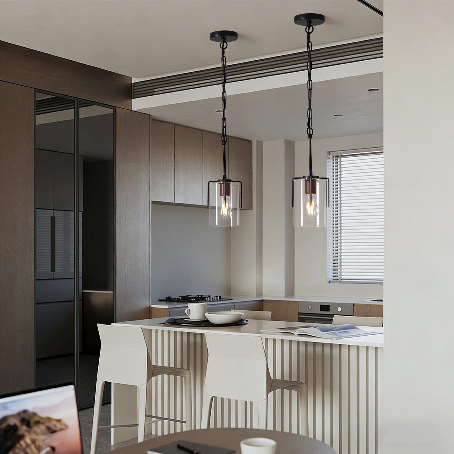 Modern Industrial Pendant Light - Black, Adjustable Kitchen Island Lighting
