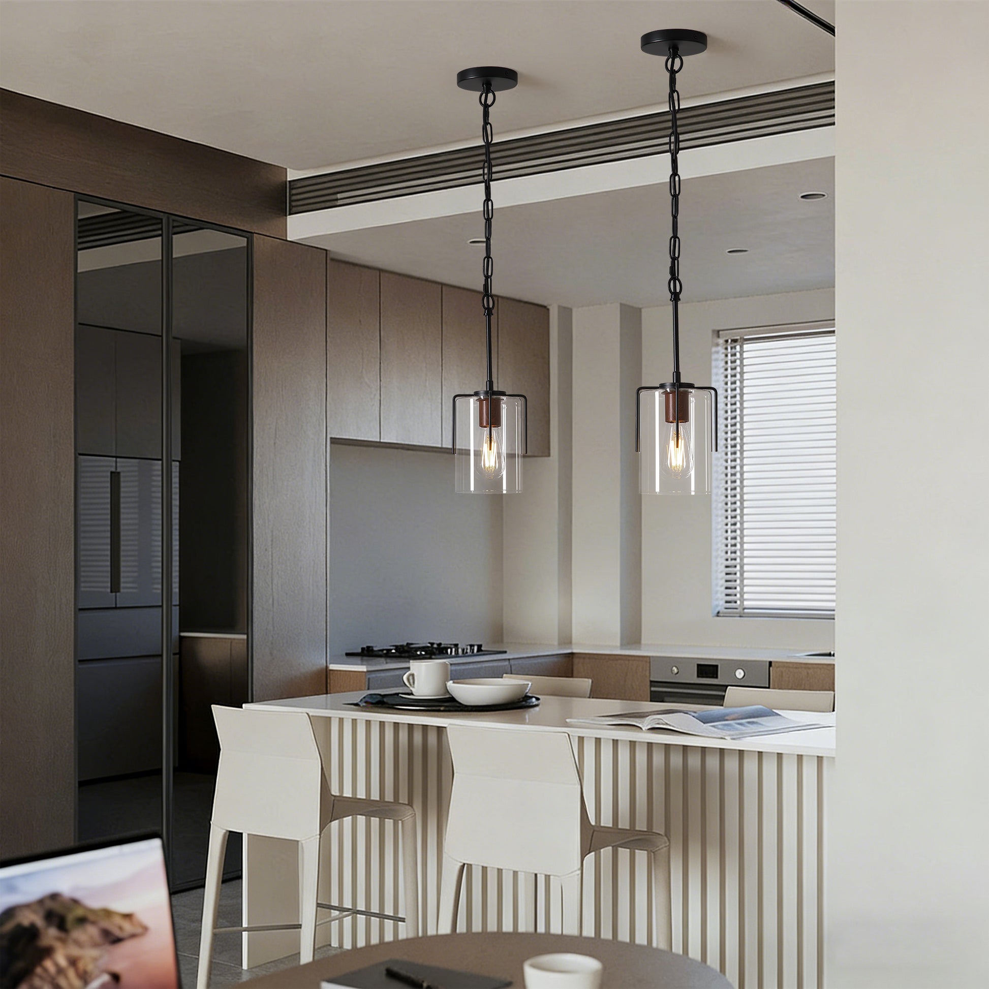 Modern Industrial Pendant Light - Black, Adjustable Kitchen Island Lighting