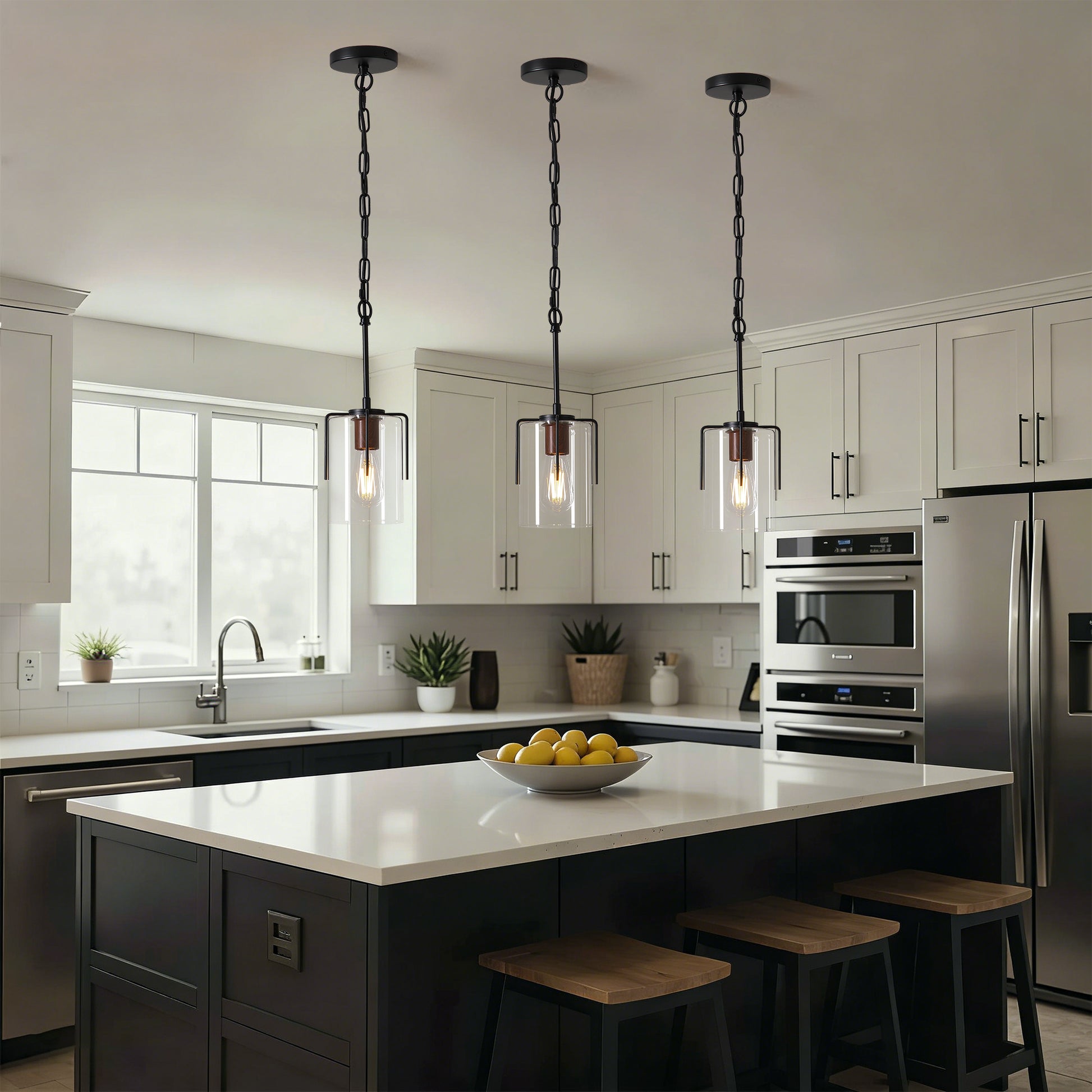 Modern Industrial Pendant Light - Black, Adjustable Kitchen Island Lighting