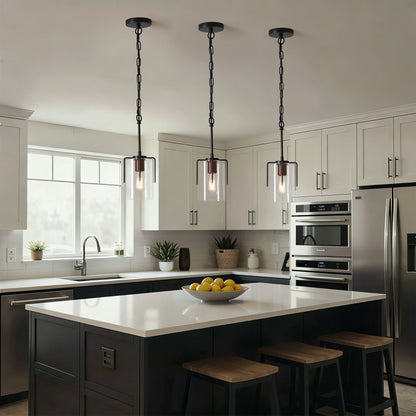 Modern Industrial Pendant Light - Black, Adjustable Kitchen Island Lighting